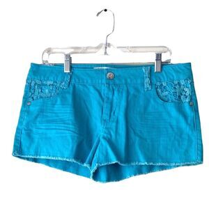 Celebrity Pink NWT Short Shorts Raw Hem Turquoise Blue Lace Size 13